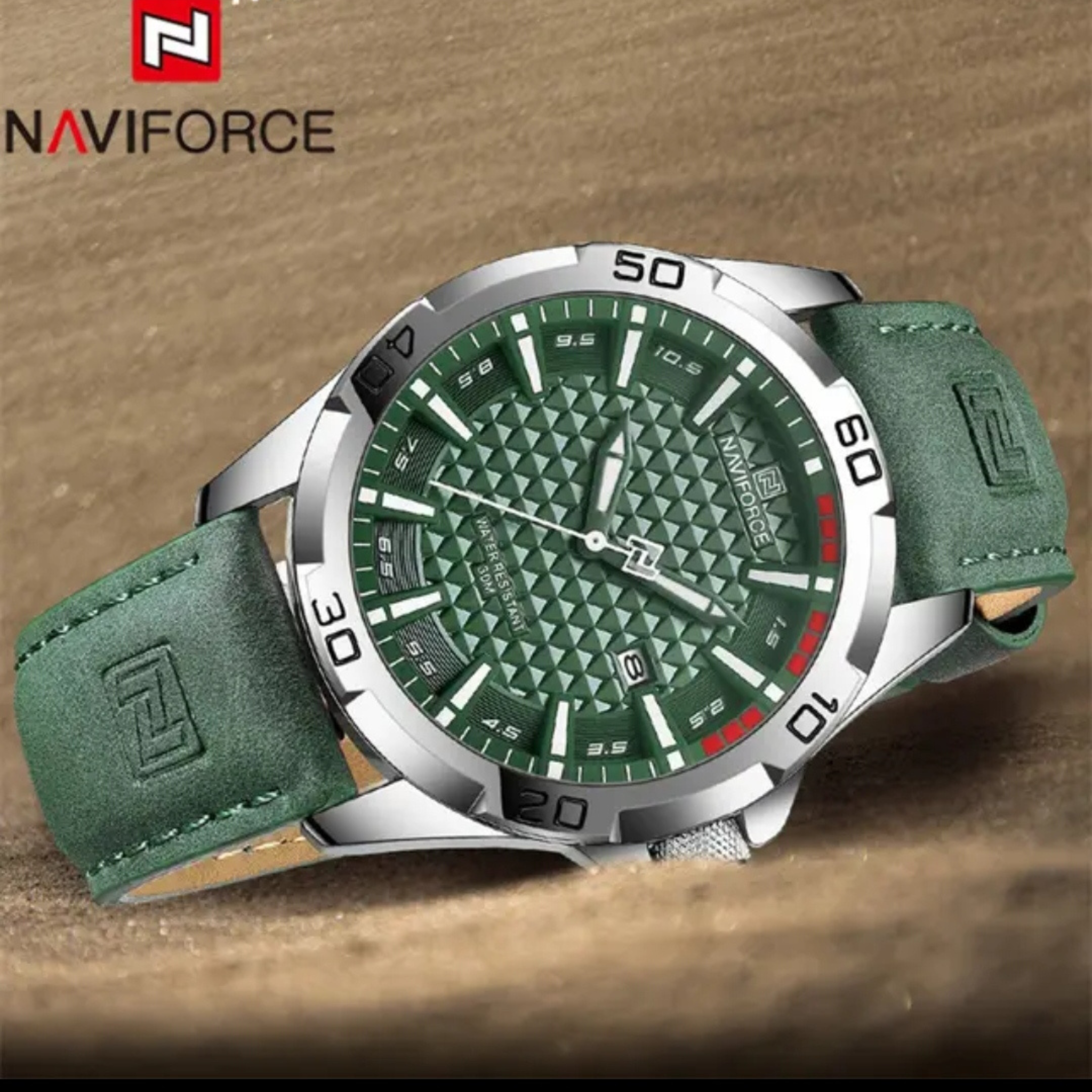 Reloj Naviforce Original de Cuero 8023 color Verde