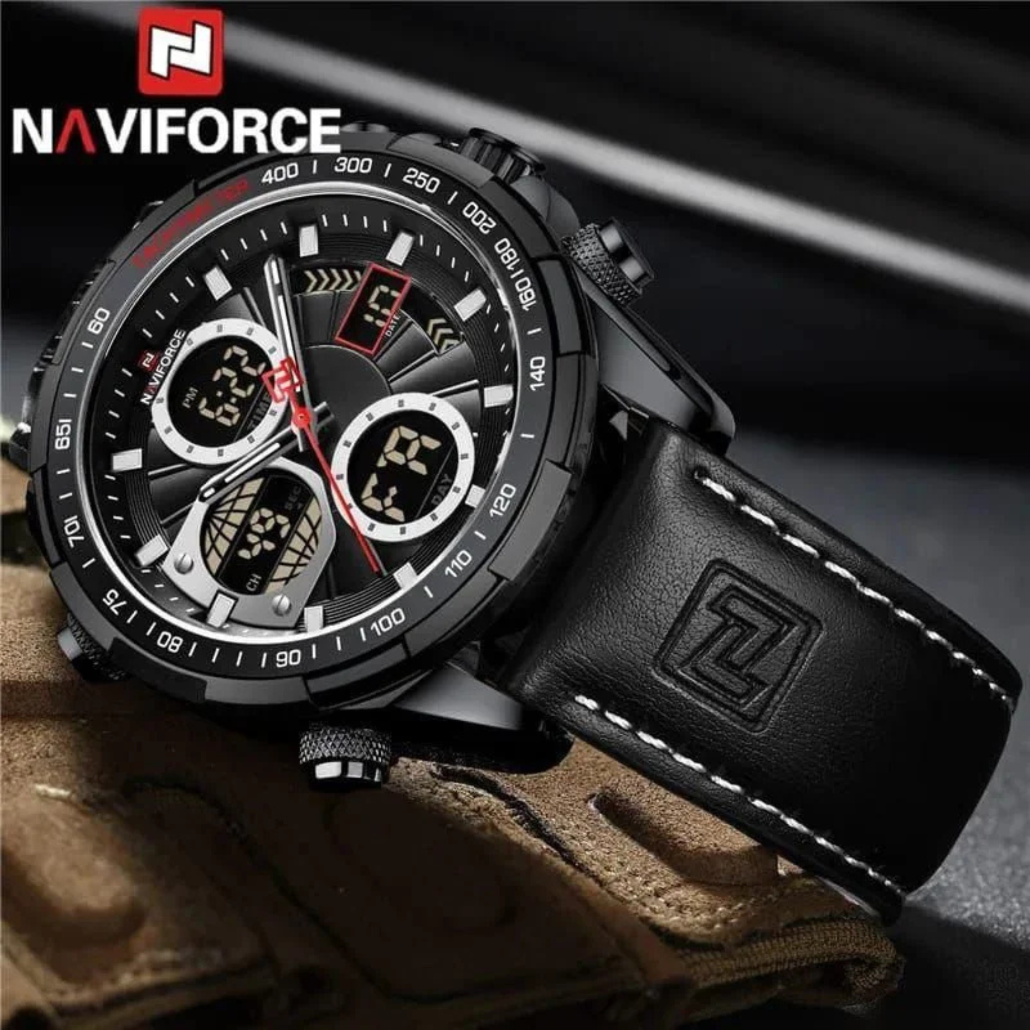 Reloj Naviforce Original de Cuero 9197 color Negro