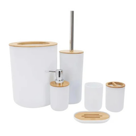 Juego Set De Accesorios Completo Baño 6 Piezas Bambu Premium Gris