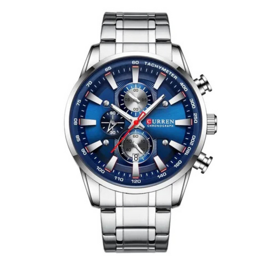 Curren 8351 pulsera de cuarzo azul de acero inoxidable para hombre, correa de reloj color plata
