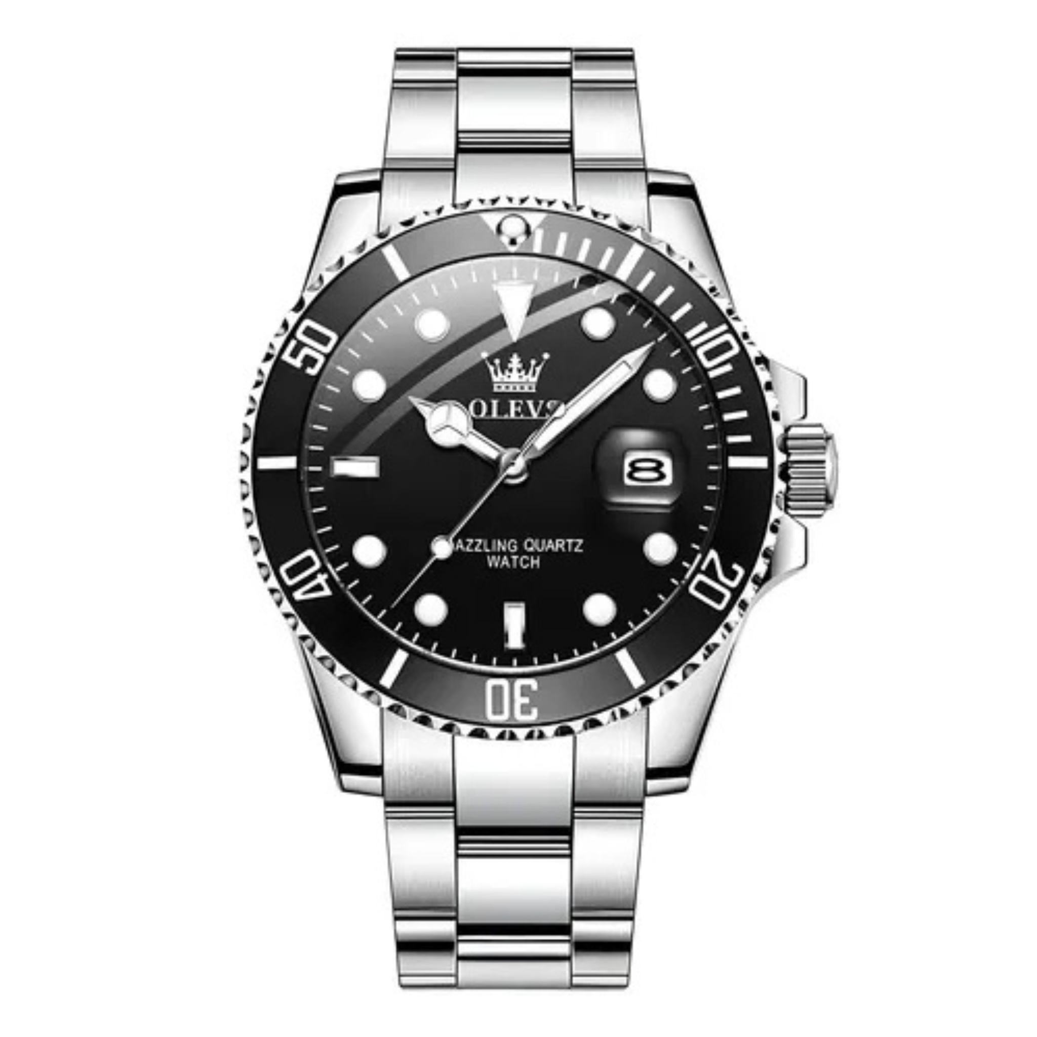 Reloj De Lujo Para Hombre Elegante Marca Olevs Malla Acero Plateado Con Dorado Negro