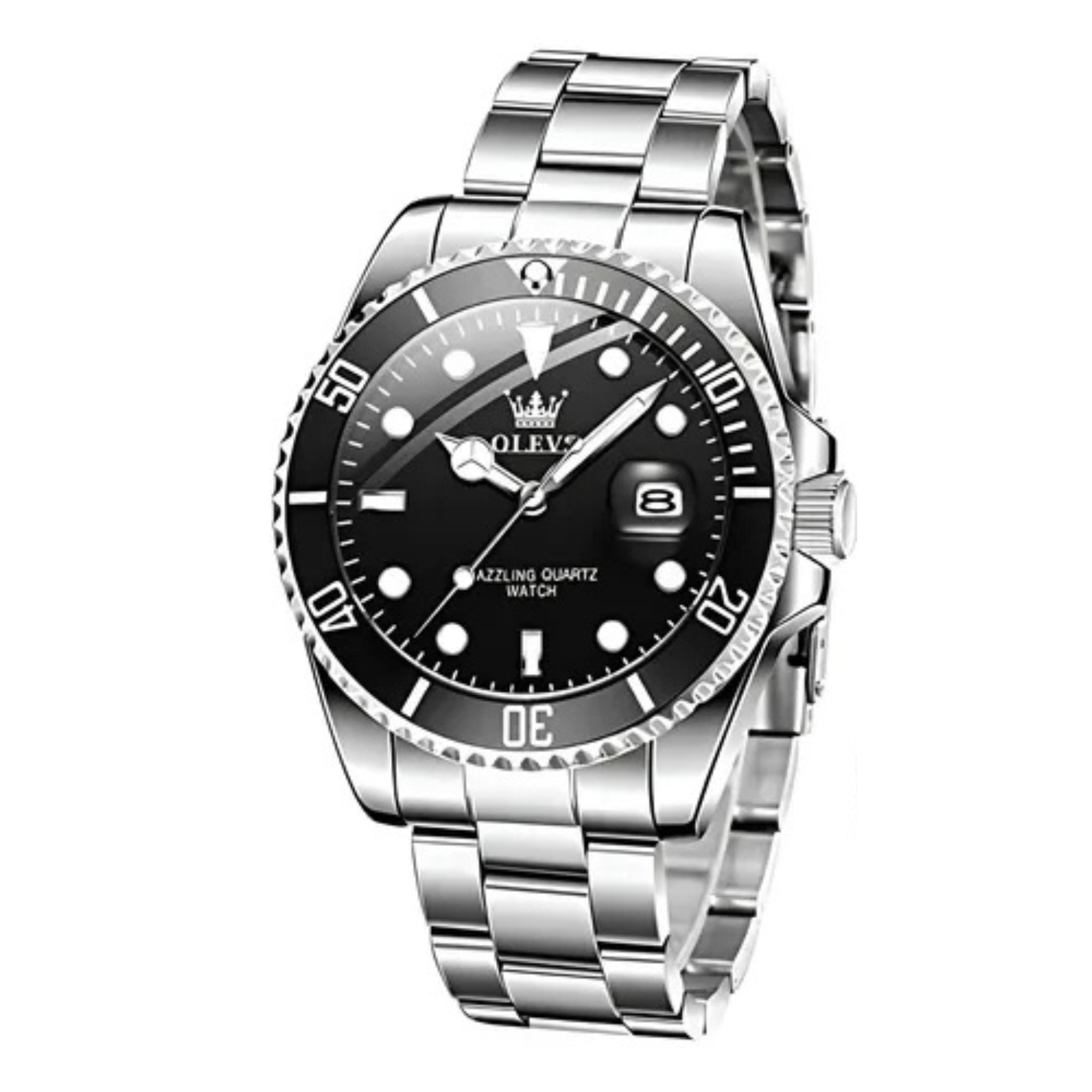 Reloj De Lujo Para Hombre Elegante Marca Olevs Malla Acero Plateado Con Dorado Negro