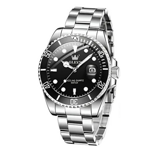 Reloj De Lujo Para Hombre Elegante Marca Olevs Malla Acero Plateado Con Dorado Negro
