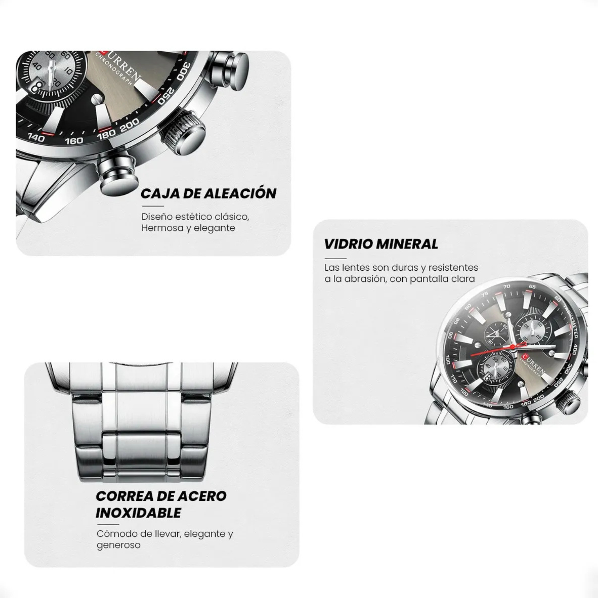 Curren 8351 pulsera de cuarzo azul de acero inoxidable para hombre, correa de reloj color plata