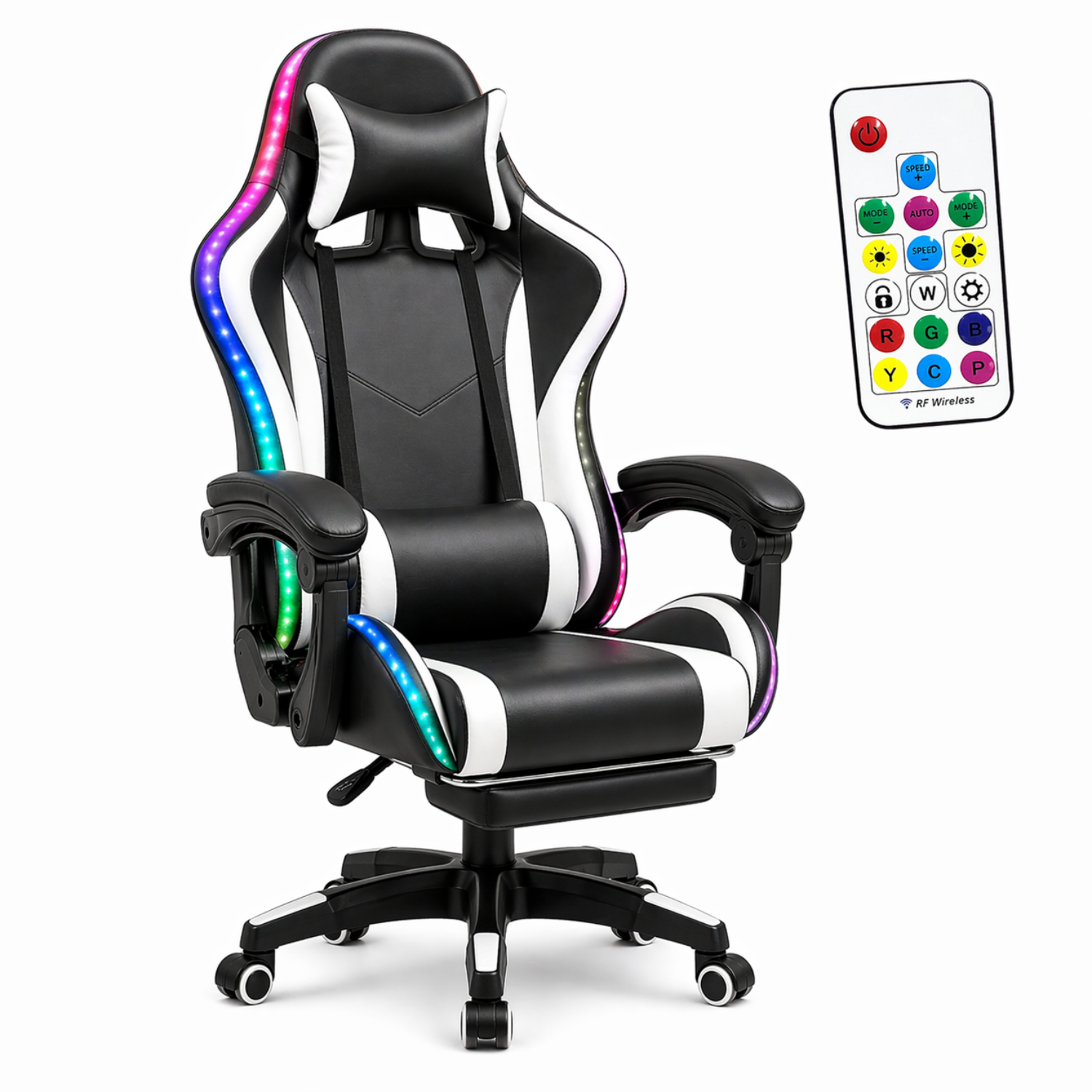 Silla Gamer Ergonómica Reclinable Luces Rgb Con Apoya Pies