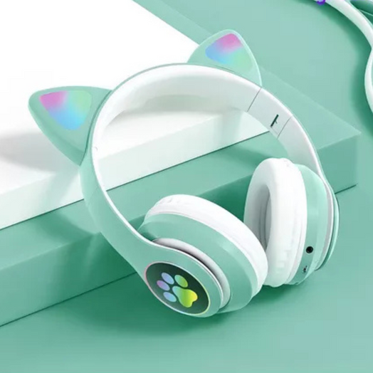 Auriculares Bluetooth Manos Libres para Niños Orejas de Gatito & Luces Color Rosa