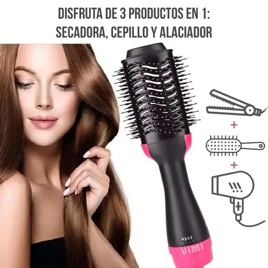 Cepillo Peine Alisador Secador 360o Brushing Anti Frizz Negro/fucsia