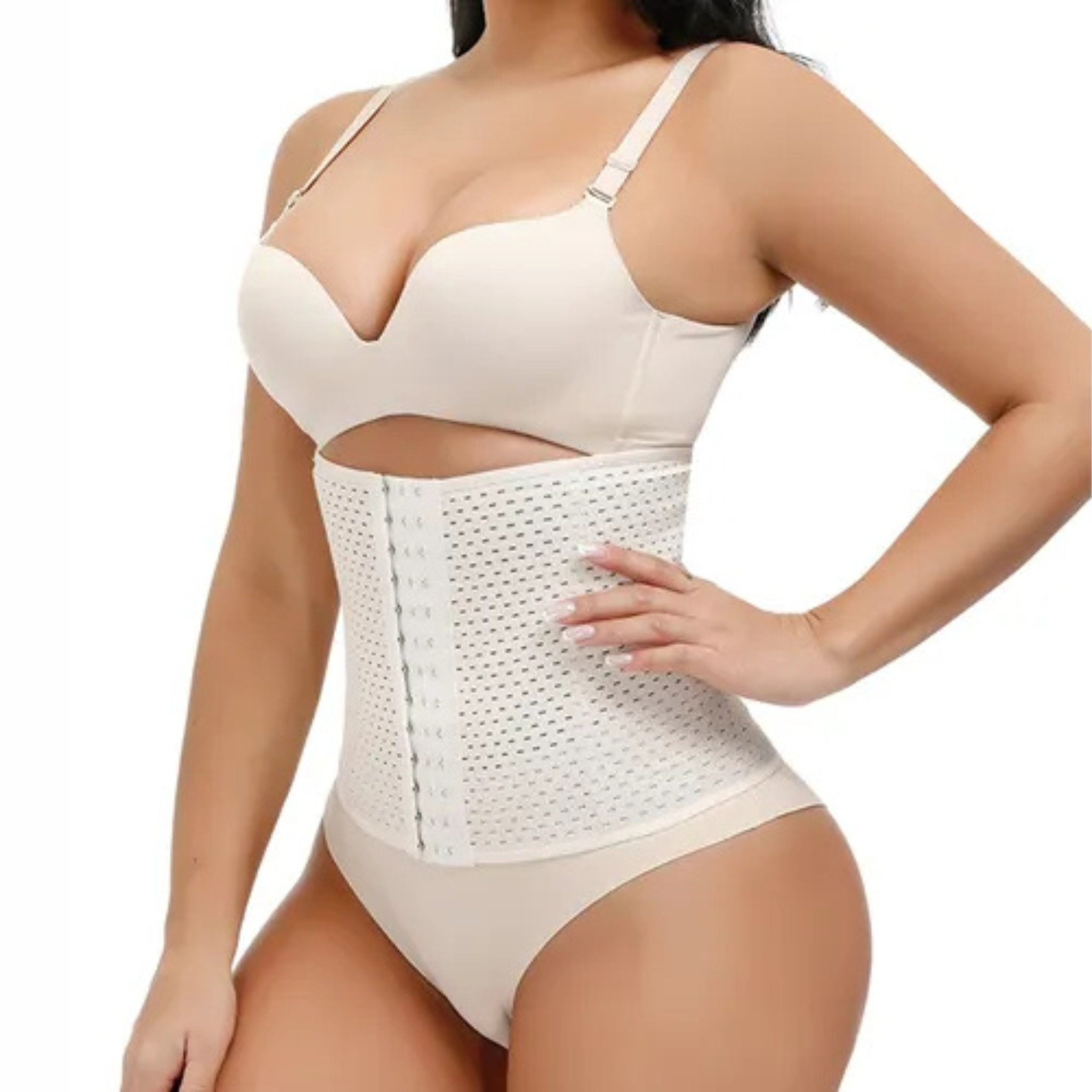 Faja Corset Modelador Reductor Cintura Con Ballenas M hasta 3XL Negro&Beige cod 2566