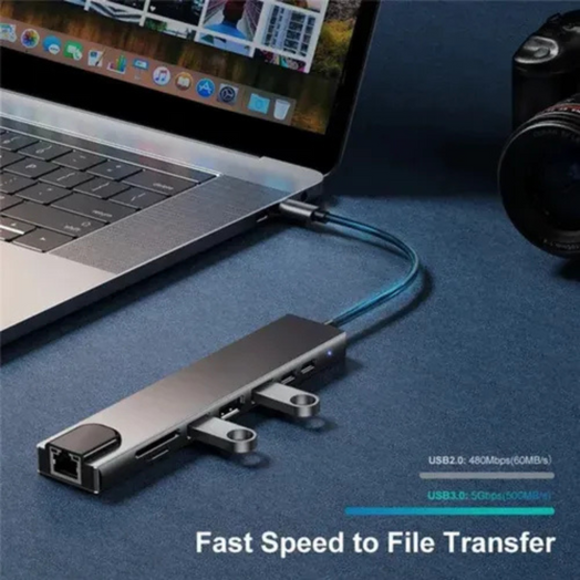 Adaptador Hub Usb-c 8 En 1 Hdmi Ethernet Lector De Memorias Plateado