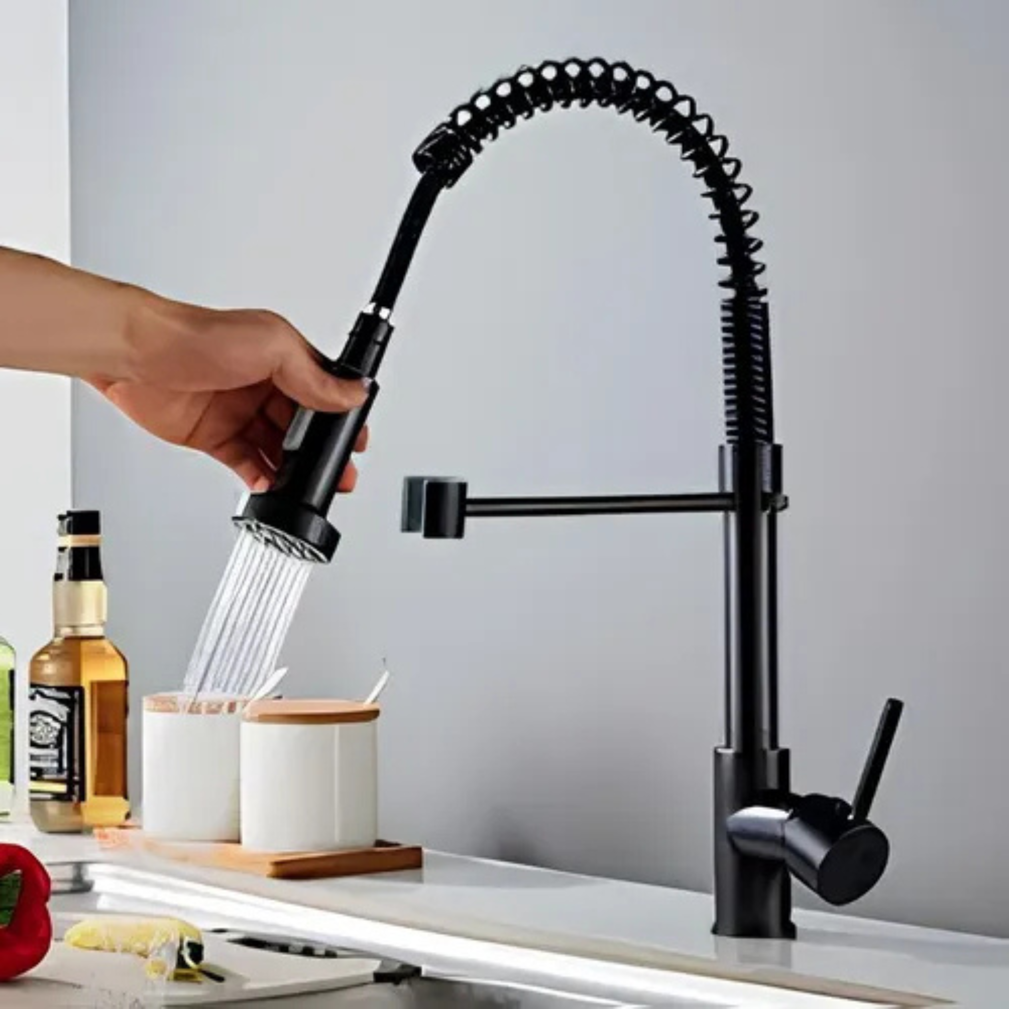 Canilla Grifo Monocomando Flexible Extensible Cocina Mesada color Negro