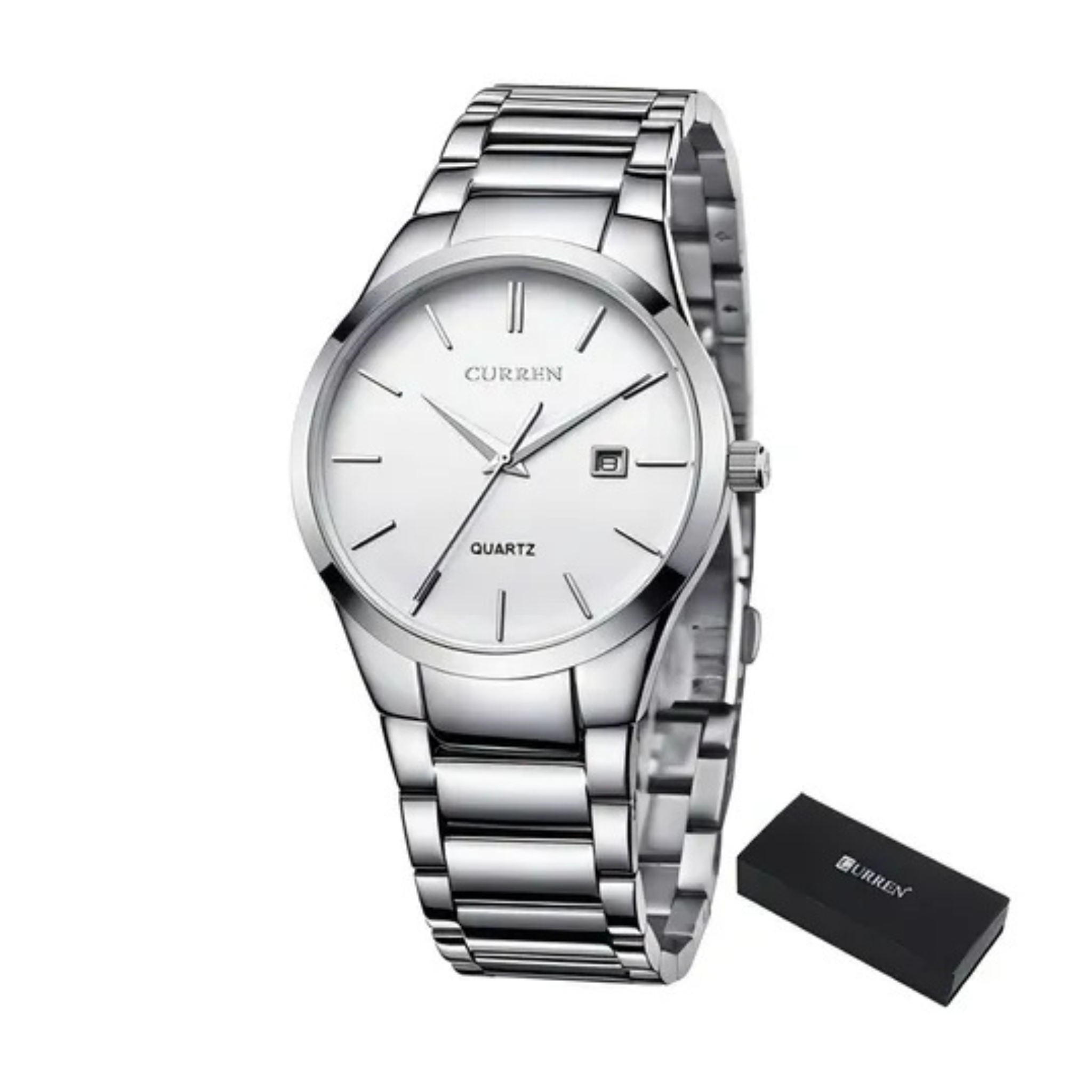 Reloj Curren Clásico 8106 de acero inoxidable para hombre Plateado fondo Blanco