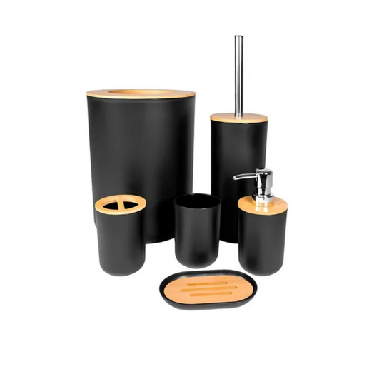Juego Set De Accesorios Completo Baño 6 Piezas Bambu Premium Gris