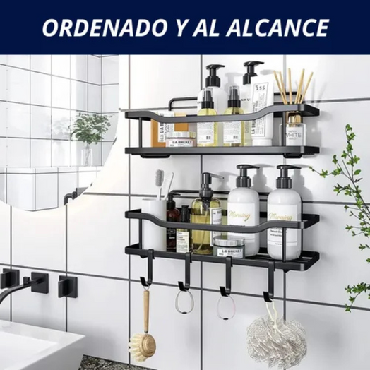 Organizador De Ducha Repisa Baño Set X2 Adhesivo Estantes Negro