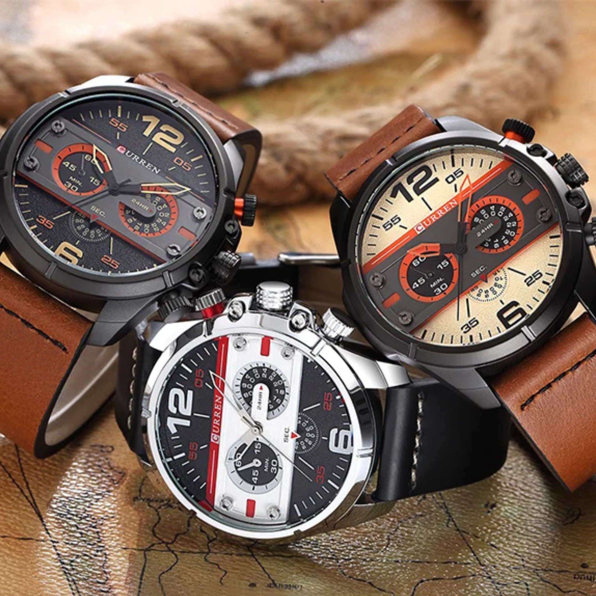 Reloj Curren 8259 para hombre malla de cuero color Marrón