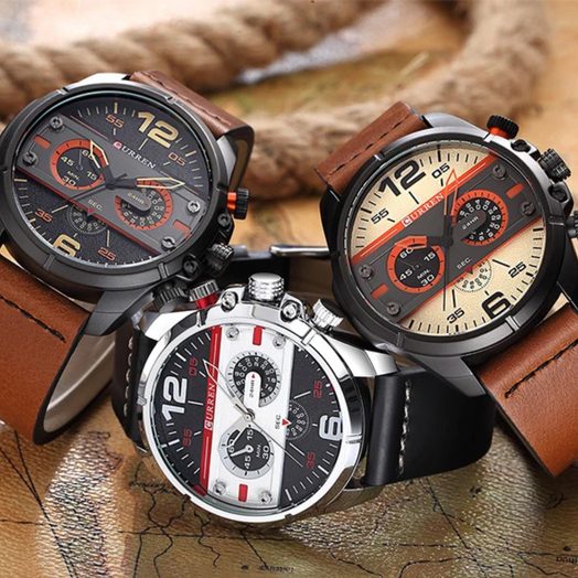 Reloj Curren 8259 para hombre malla de cuero color Negro