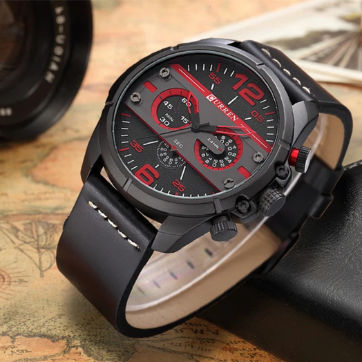 Reloj Curren 8259 para hombre malla de cuero color Negro