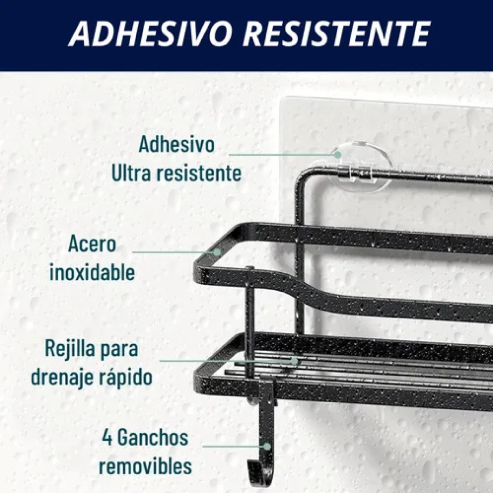 Organizador De Ducha Repisa Baño Set X2 Adhesivo Estantes Negro