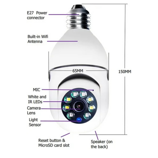 Cámara De Seguridad Vigilancia Lampara Wifi Premium HD