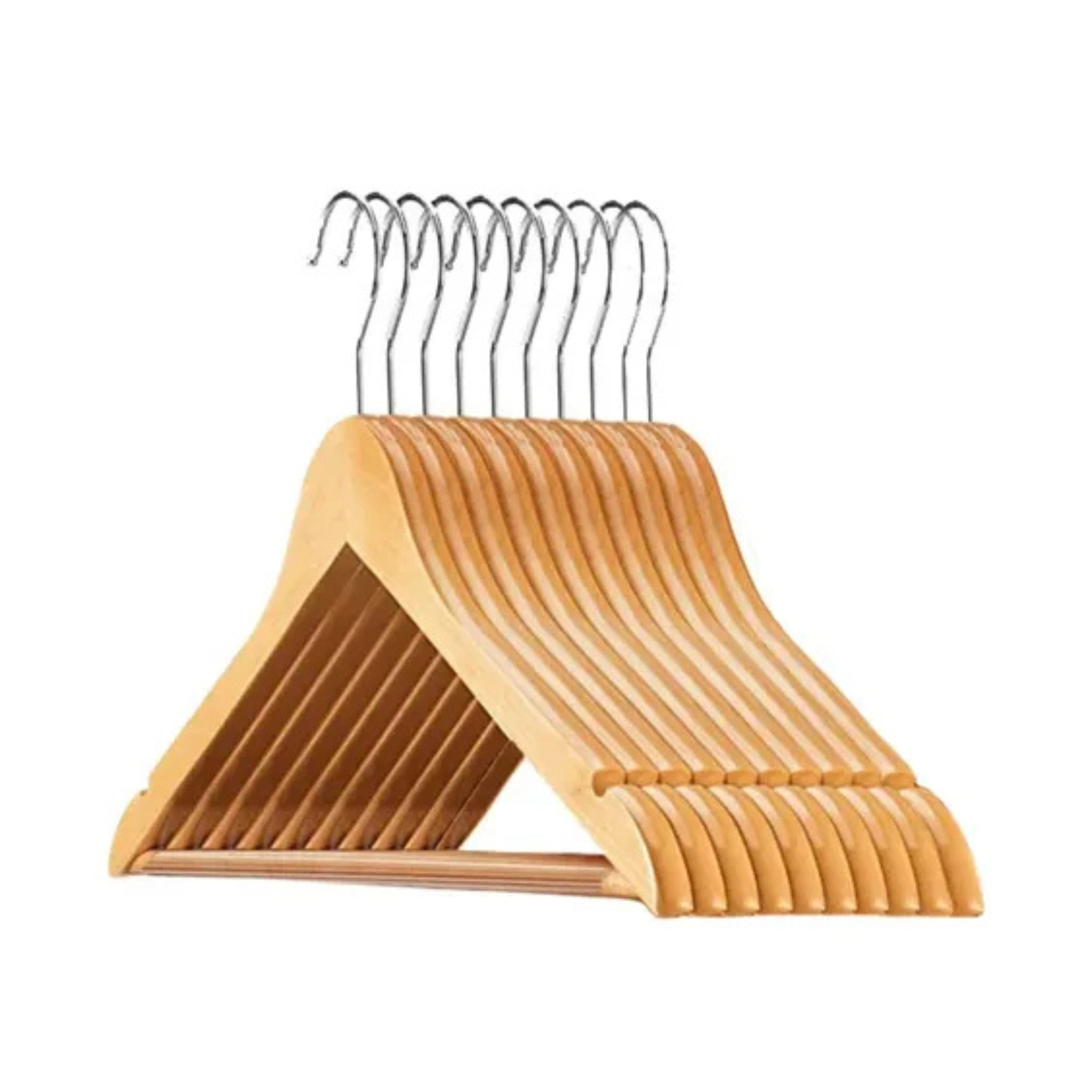 Pack De 10 Perchas De Madera Calidad Premium Resistentes Marrón Claro