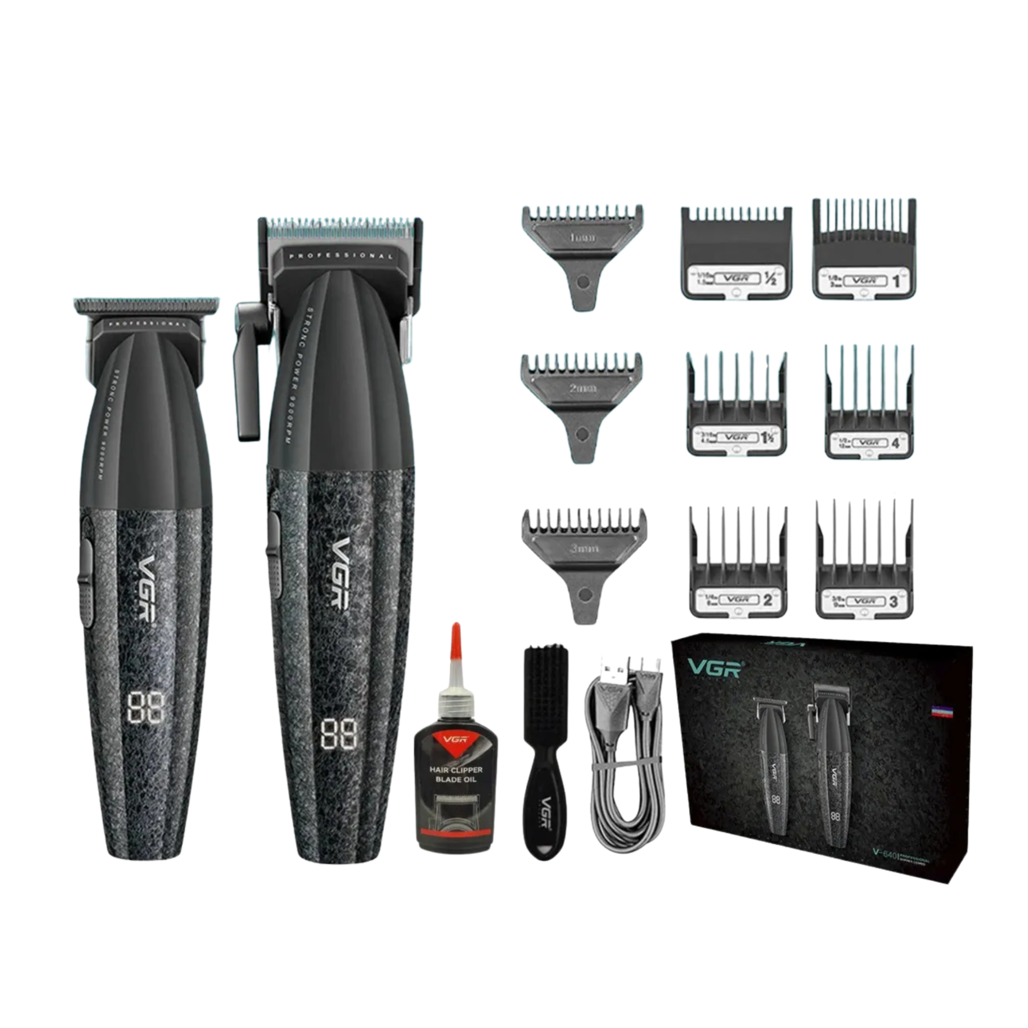 Kit Máquinas Barbería Clipper Trimmer Pro Vgr V-640 9000 Rpm Negro