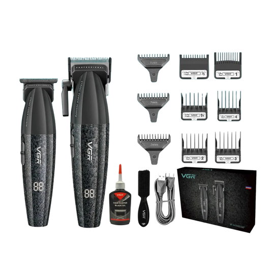 Kit Máquinas Barbería Clipper Trimmer Pro Vgr V-640 9000 Rpm Negro