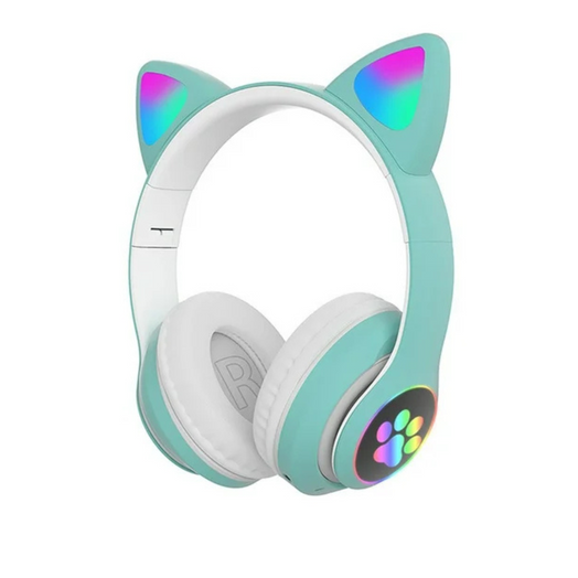Auriculares Bluetooth Manos Libres para Niños Orejas de Gatito & Luces Color Verde