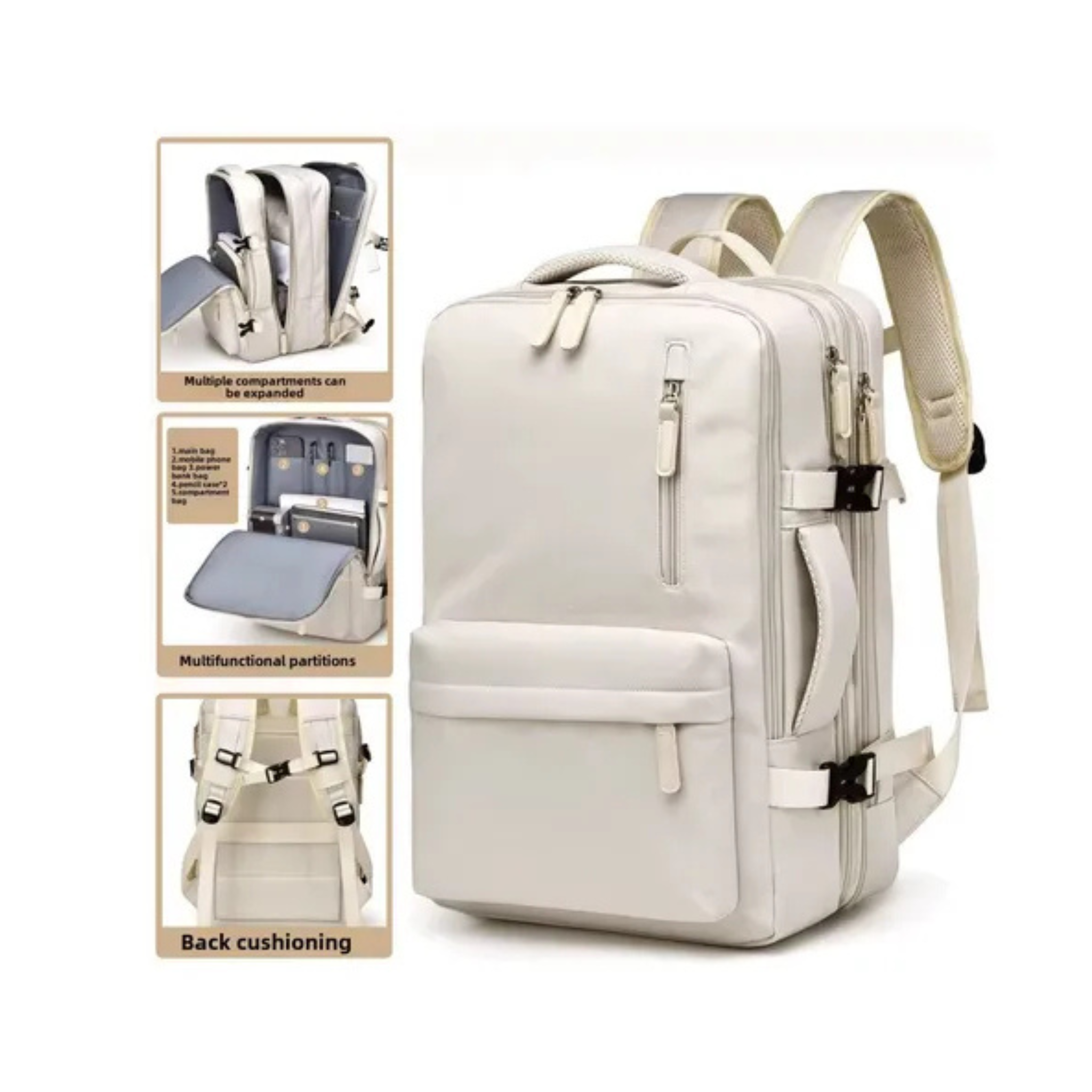 Mochila Viaje Carry On Viral Notebook Aprobada para Avión Beige