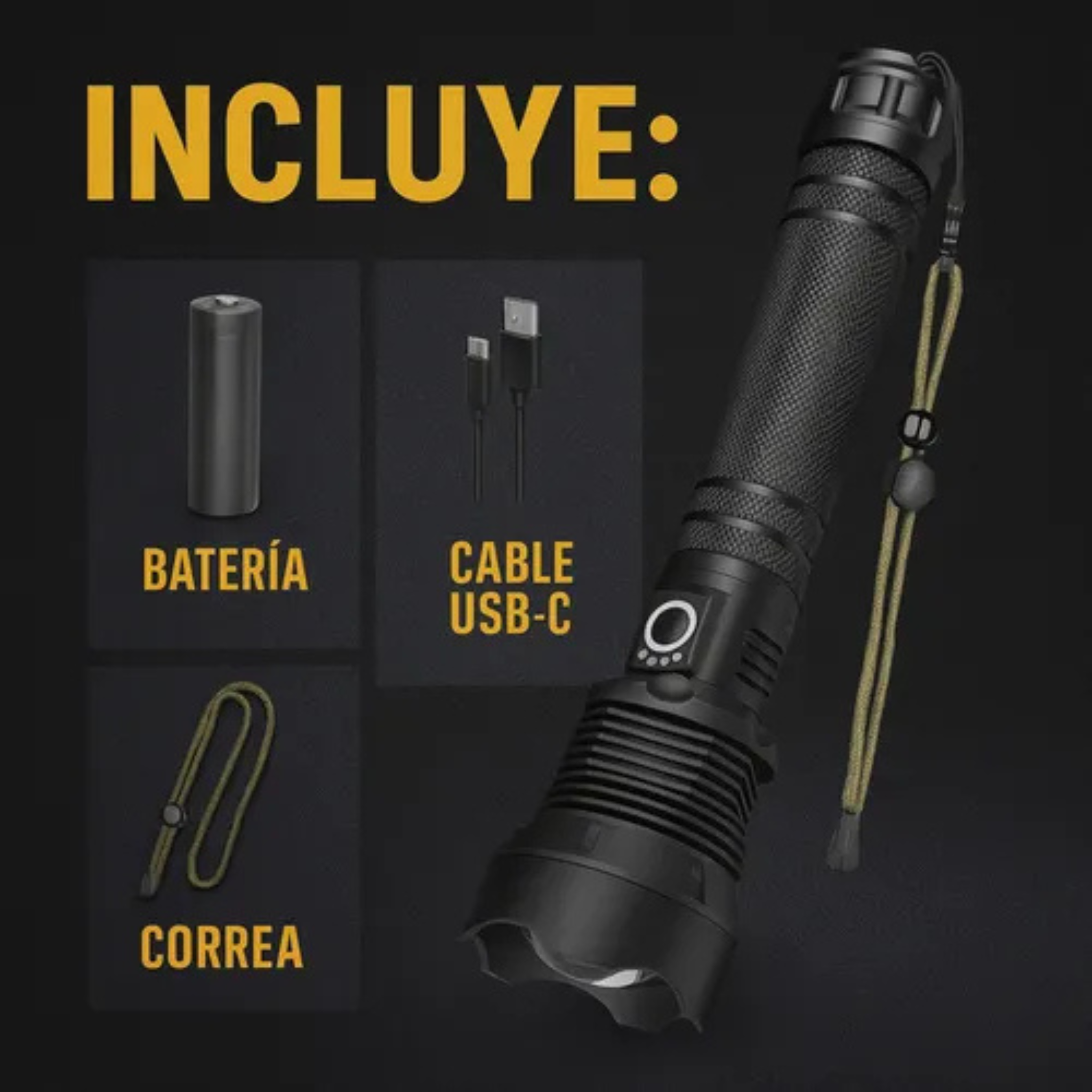 Linterna Táctica Militar Led Recargle para Camping Pesca y más