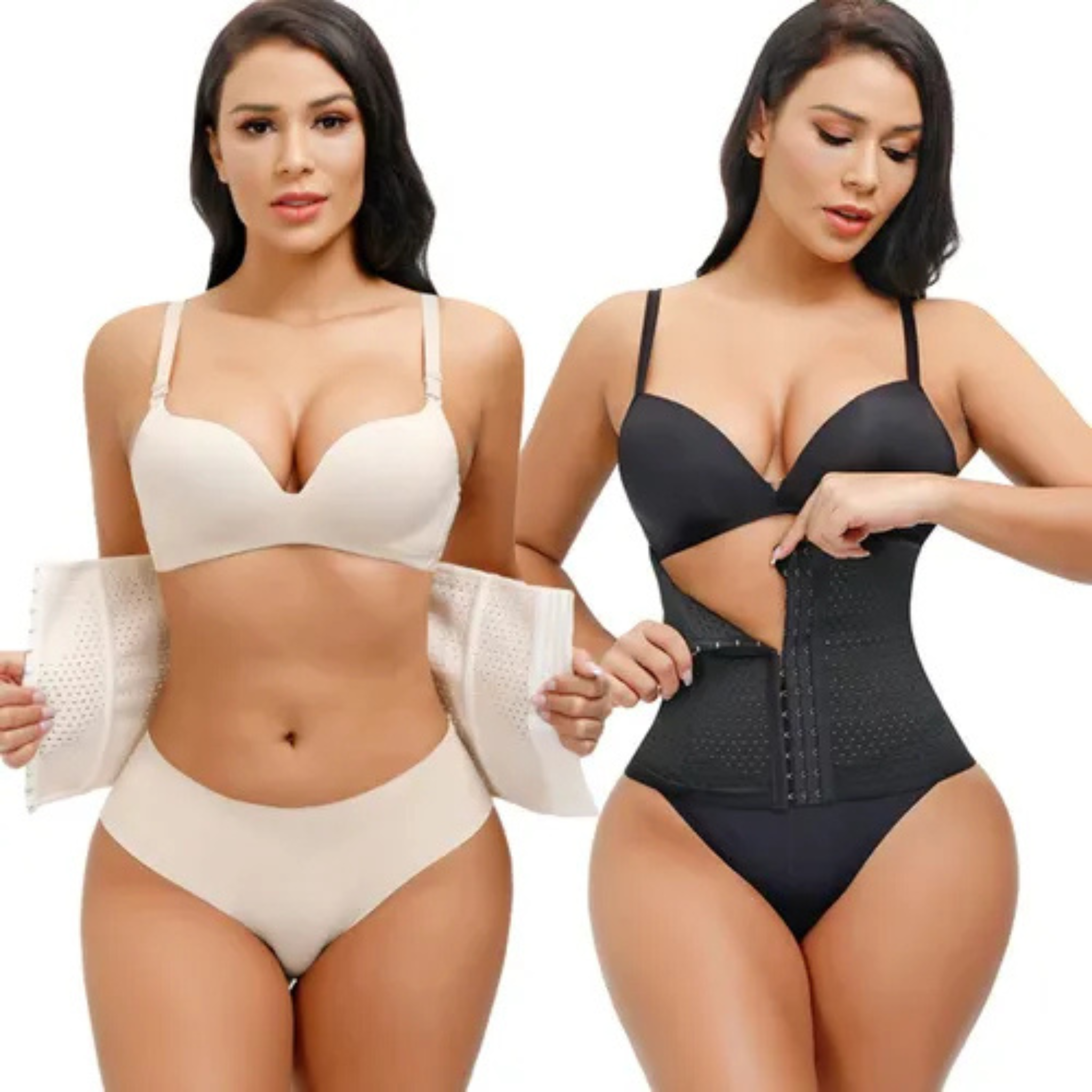 Faja Corset Modelador Reductor Cintura Con Ballenas M hasta 3XL Negro&Beige cod 2566