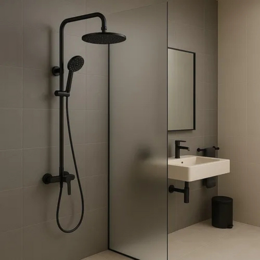 Barral Ducha Columna Negro Acero Inox 3 En 1 Con Monomando