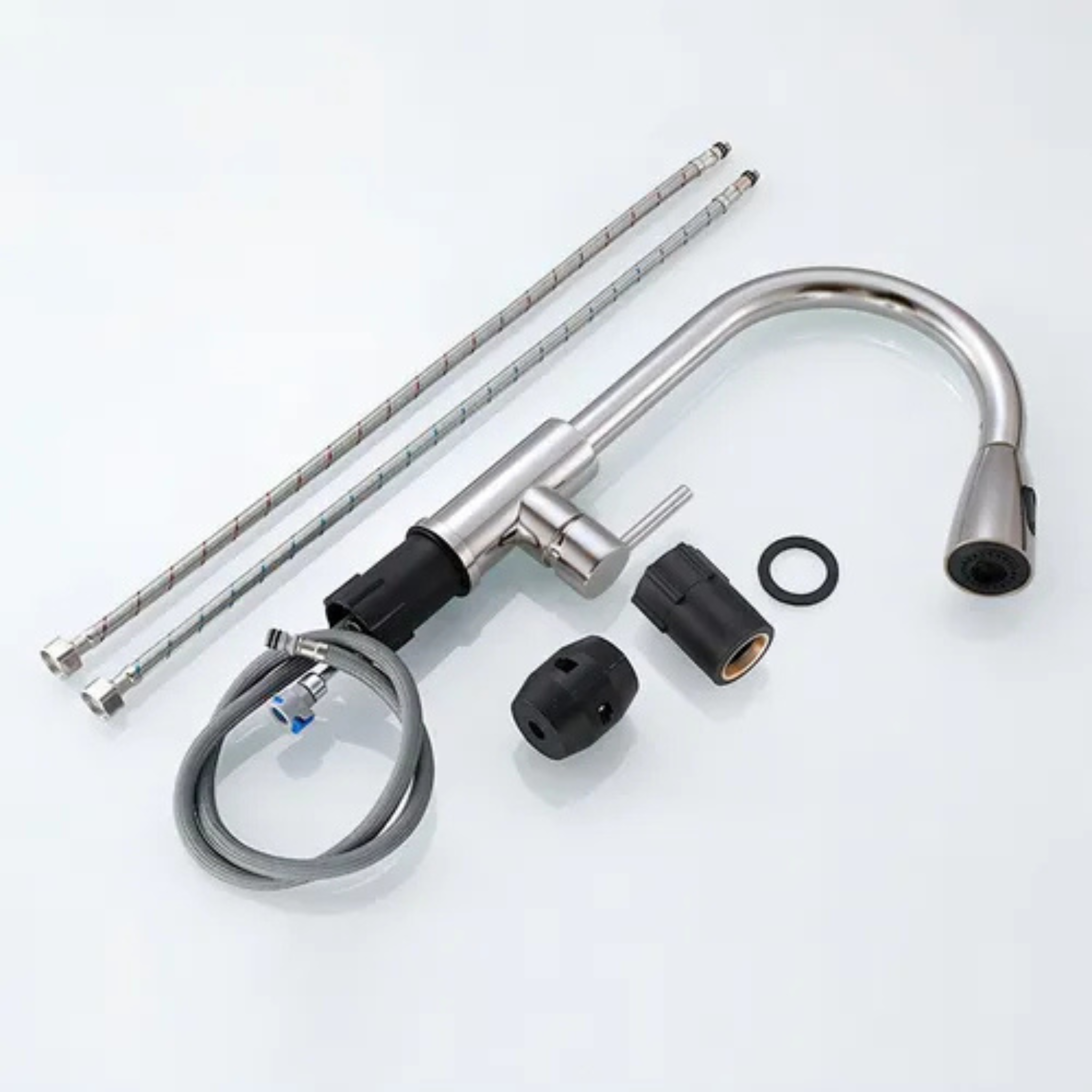 Canilla Monocomando Extensible Cocina 304 Acero Inoxidable Gris Mate