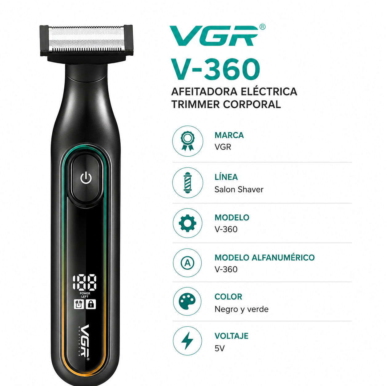 Afeitadora Eléctrica Hombre Trimmer Corporal Vgr V-360