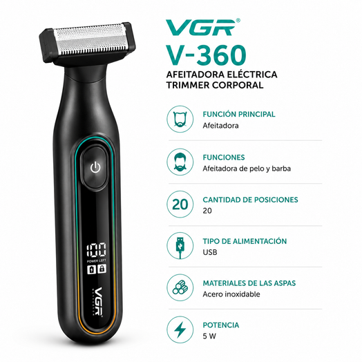 Afeitadora Eléctrica Hombre Trimmer Corporal Vgr V-360