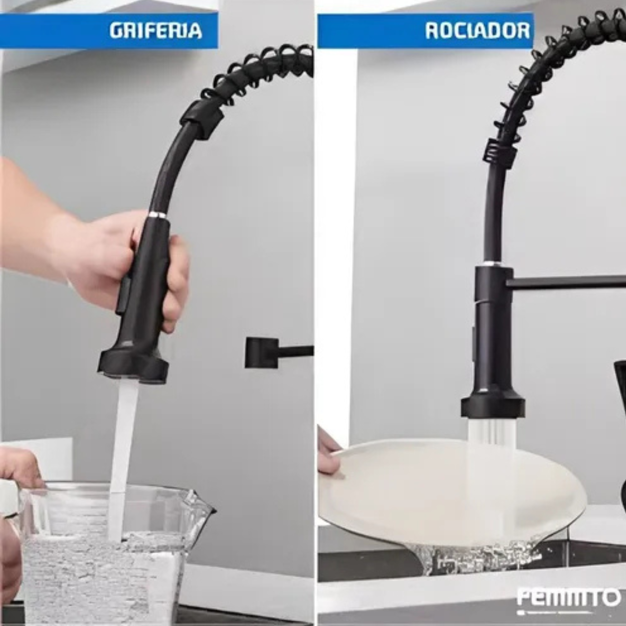 Canilla Grifo Monocomando Flexible Extensible Cocina Mesada color Negro