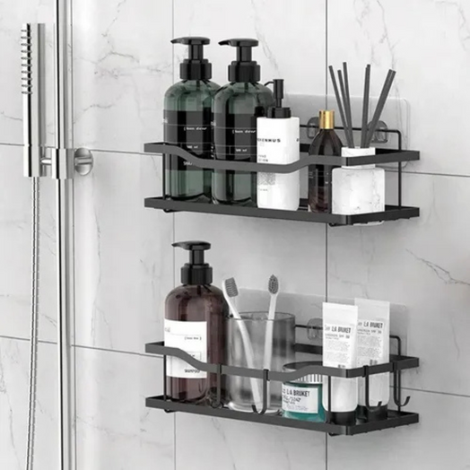 Organizador De Ducha Repisa Baño Set X2 Adhesivo Estantes Negro