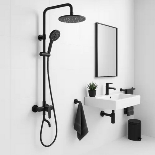 Barral Ducha Columna Negro Acero Inox 3 En 1 Con Monomando
