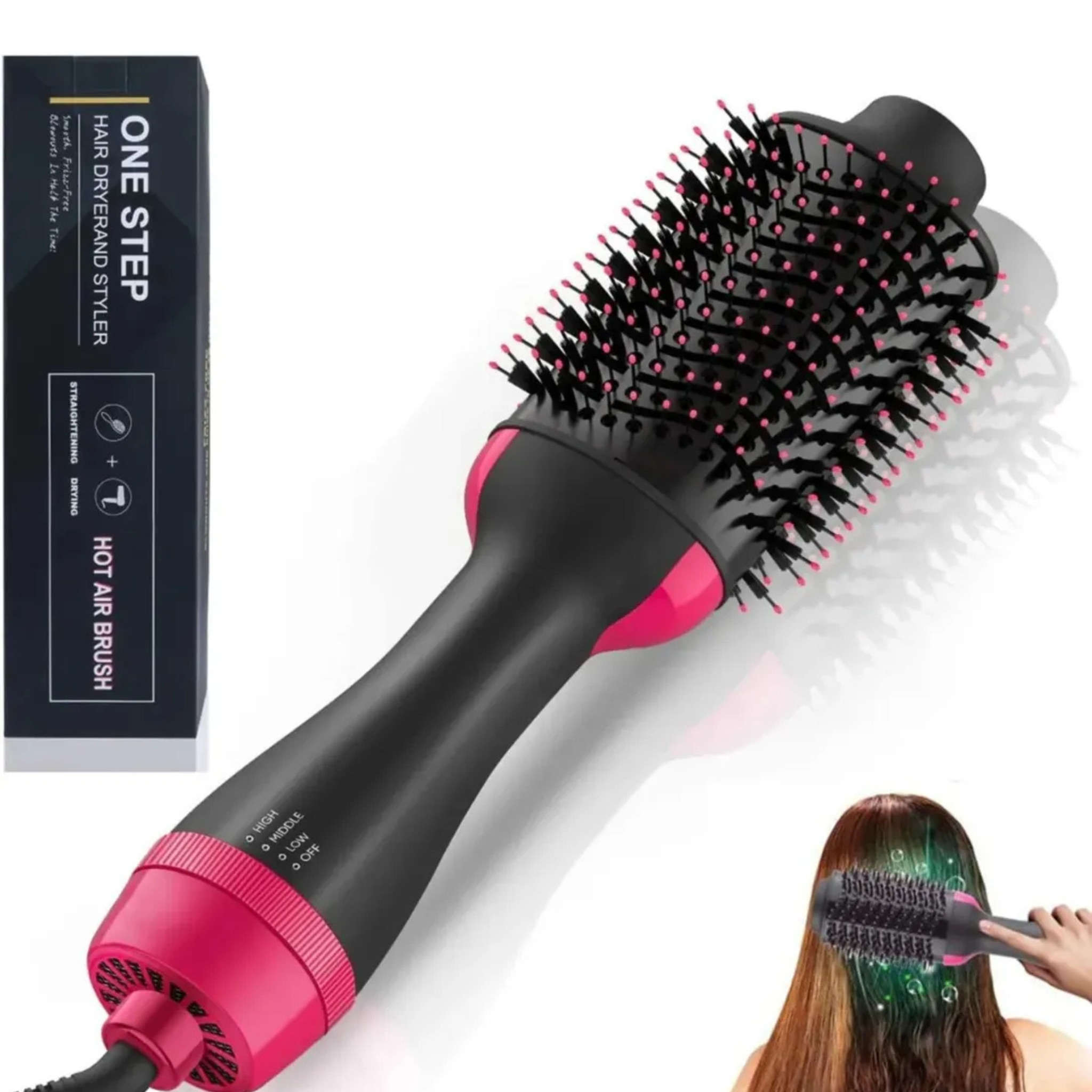Cepillo Peine Alisador Secador 360o Brushing Anti Frizz Negro/fucsia