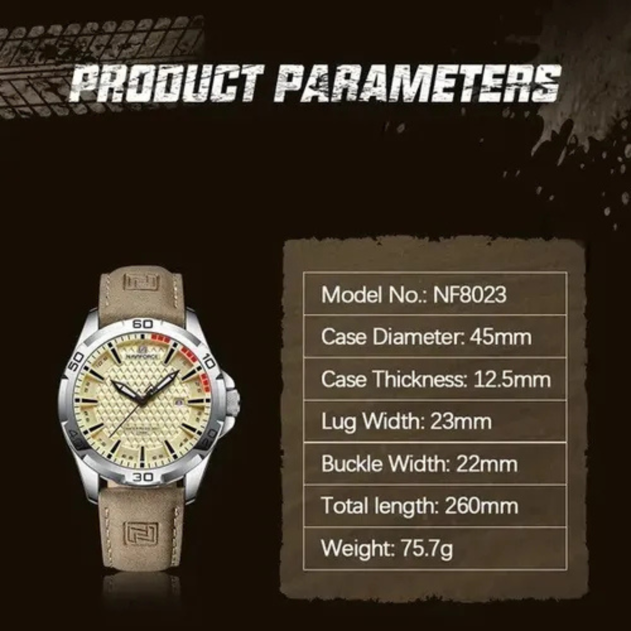 Reloj Naviforce Original de Cuero 8023 color Beige