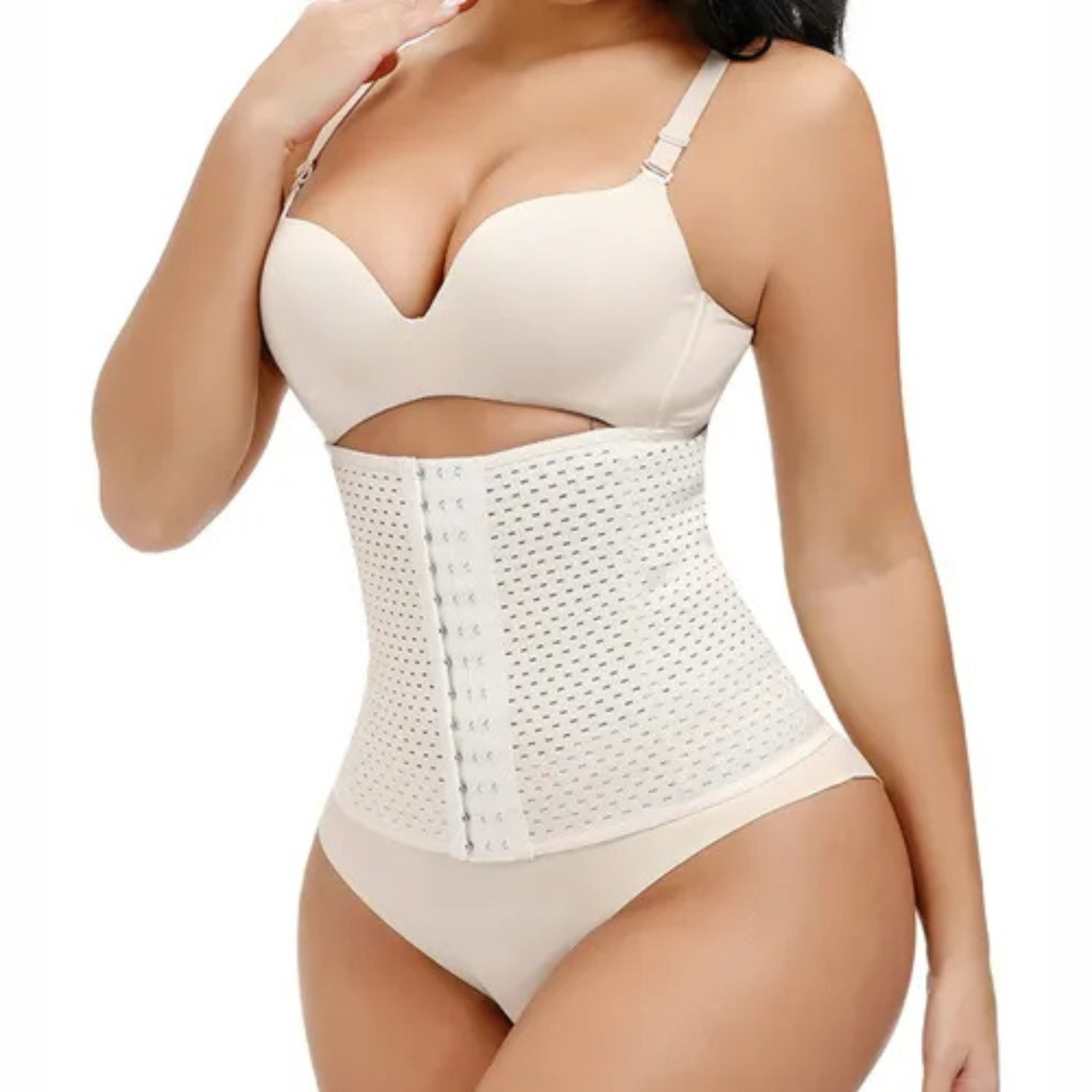 Faja Corset Modelador Reductor Cintura Con Ballenas M hasta 3XL Negro&Beige cod 2566