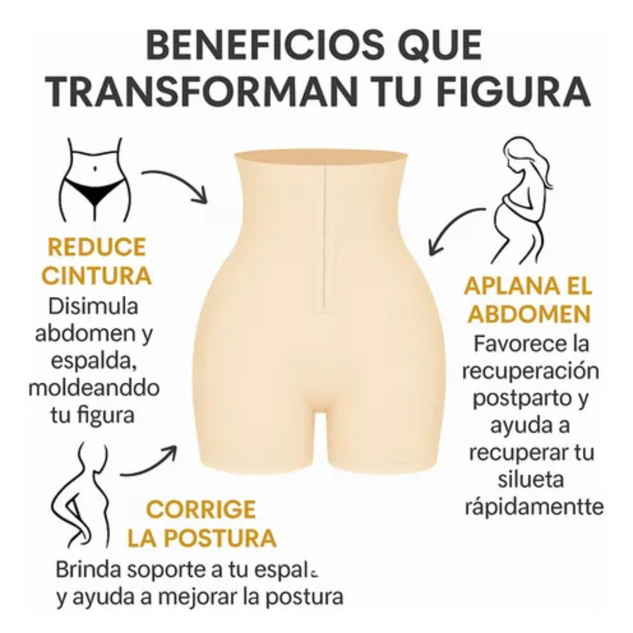 Faja Control Abdomen Alta Compresión Levanta Glúteos Moldeadora Negro&Beige cod 1651