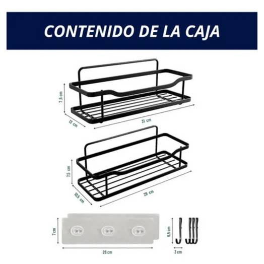 Organizador De Ducha Repisa Baño Set X2 Adhesivo Estantes Negro