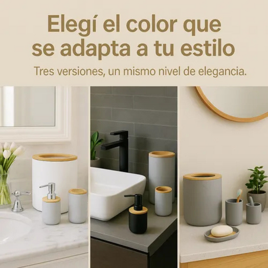 Juego Set De Accesorios Completo Baño 6 Piezas Bambu Premium Gris