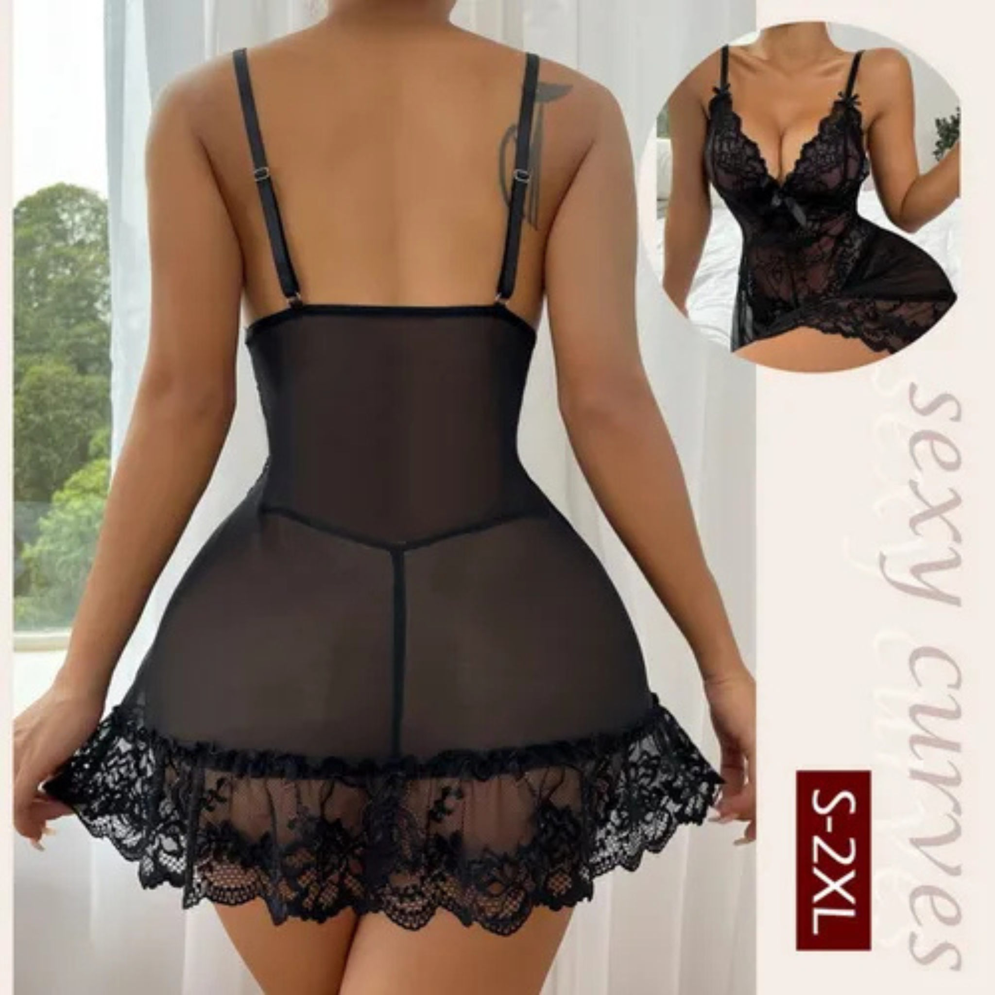 Conjunto Ropa Interior Lencería Encaje Mujer Sexy Body 2459 Tanga Negro Xl