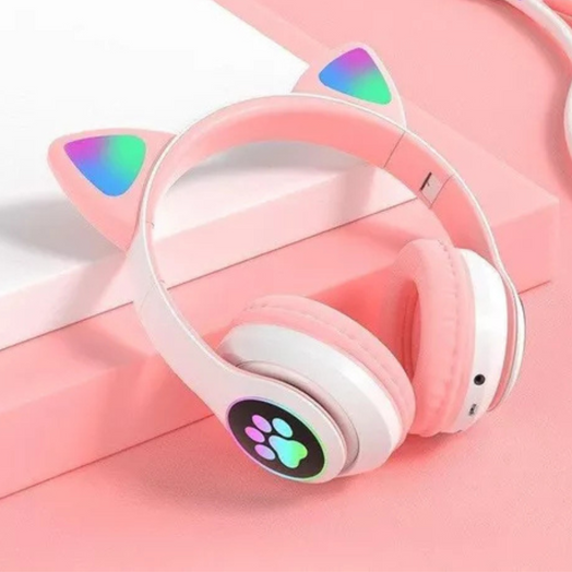 Auriculares Bluetooth Manos Libres para Niños Orejas de Gatito & Luces Color Rosa