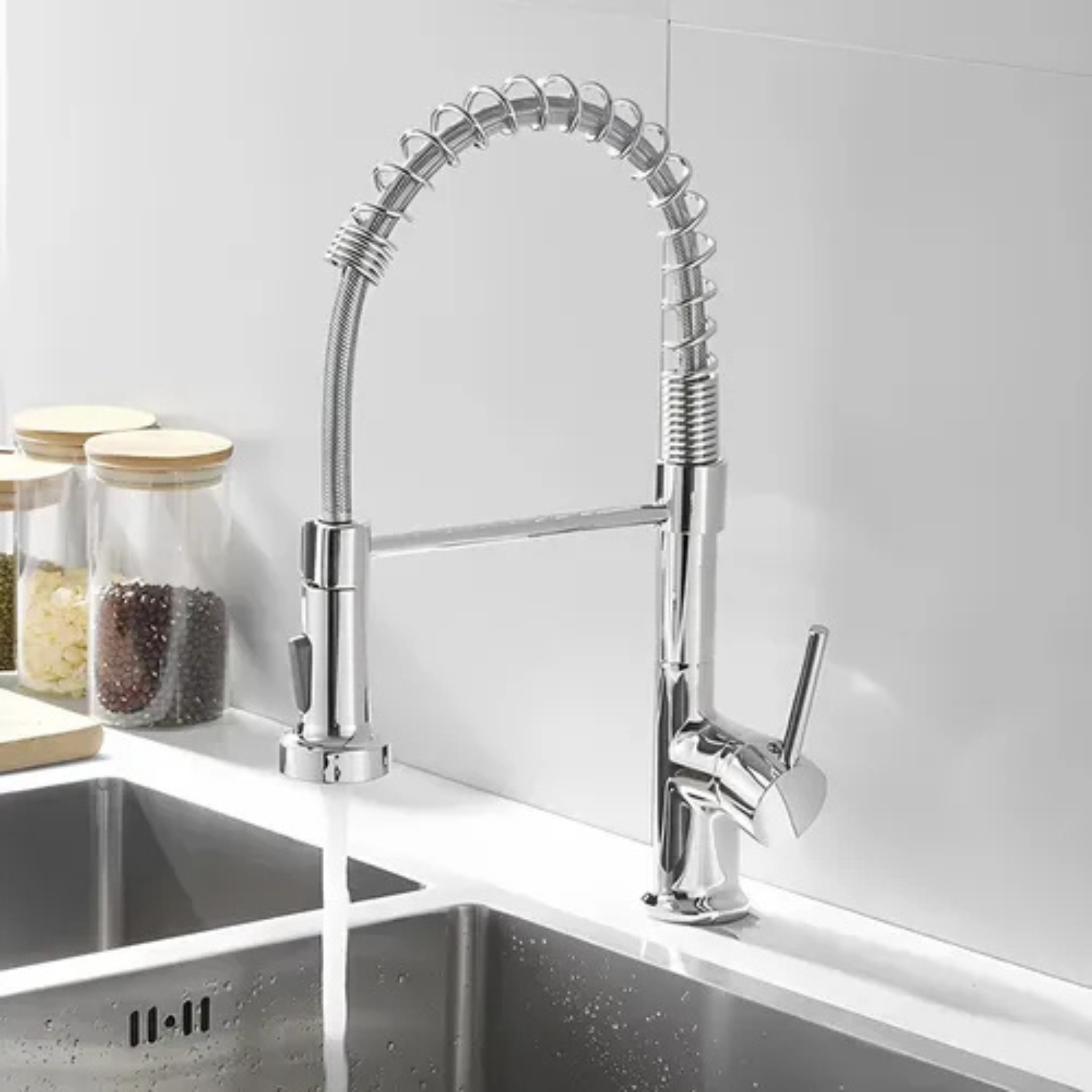 Canilla Grifo Monocomando Flexible Extensible Cocina Mesada Plateado Cromado