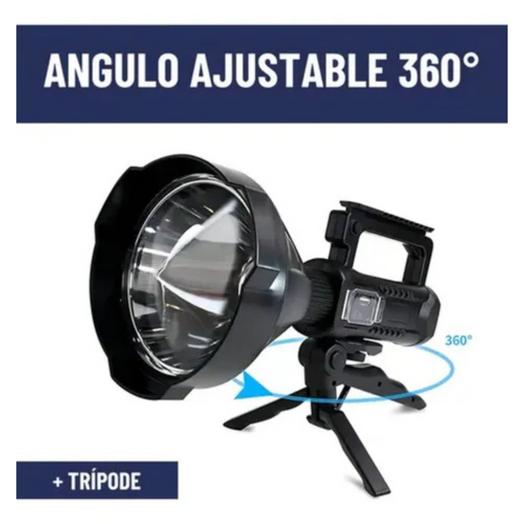 Foco Reflector Led Linterna Largo Alcance Batería Recargable color negro