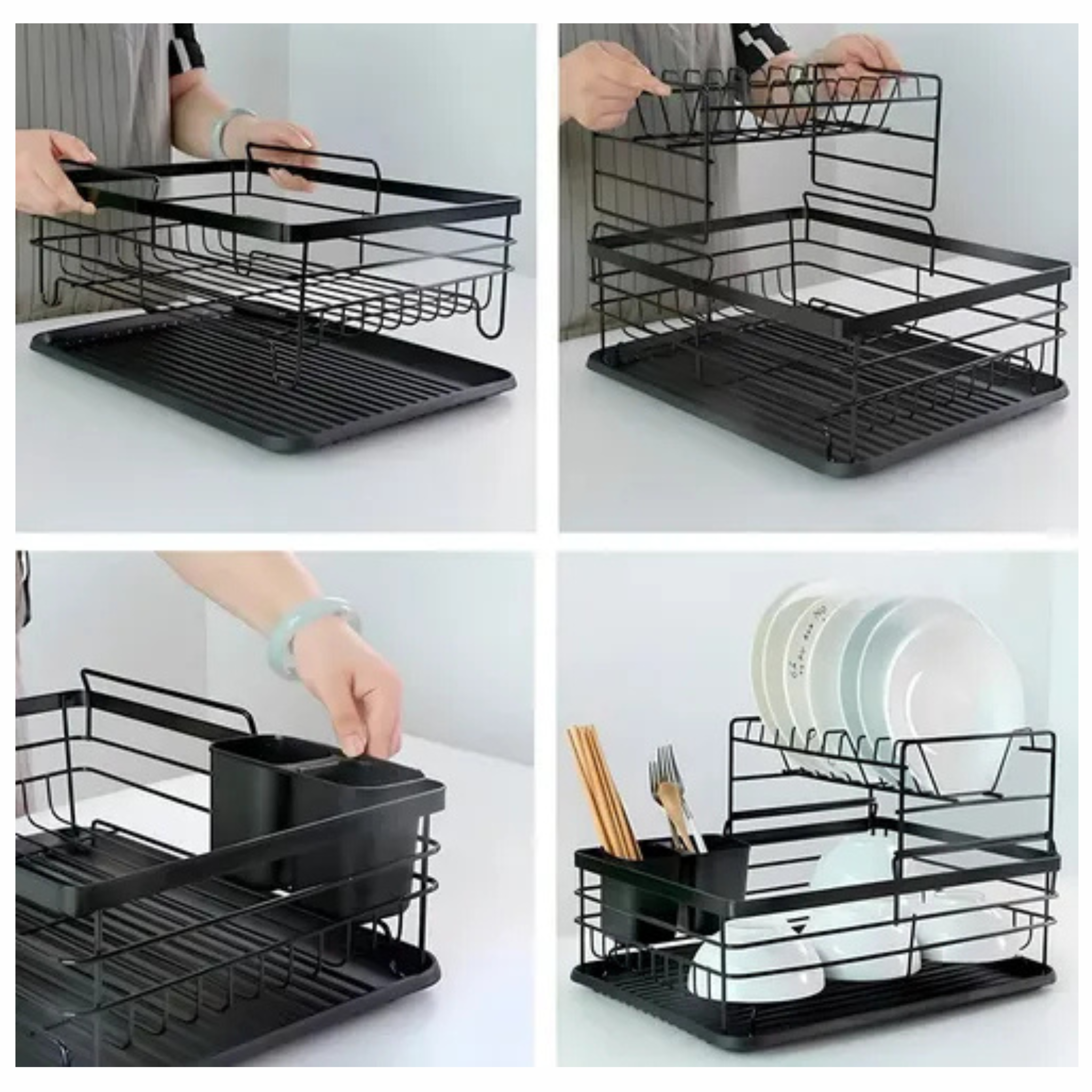 Escurridor Escurre Seca Platos 2 Niveles Extraíble Reforzado Negro