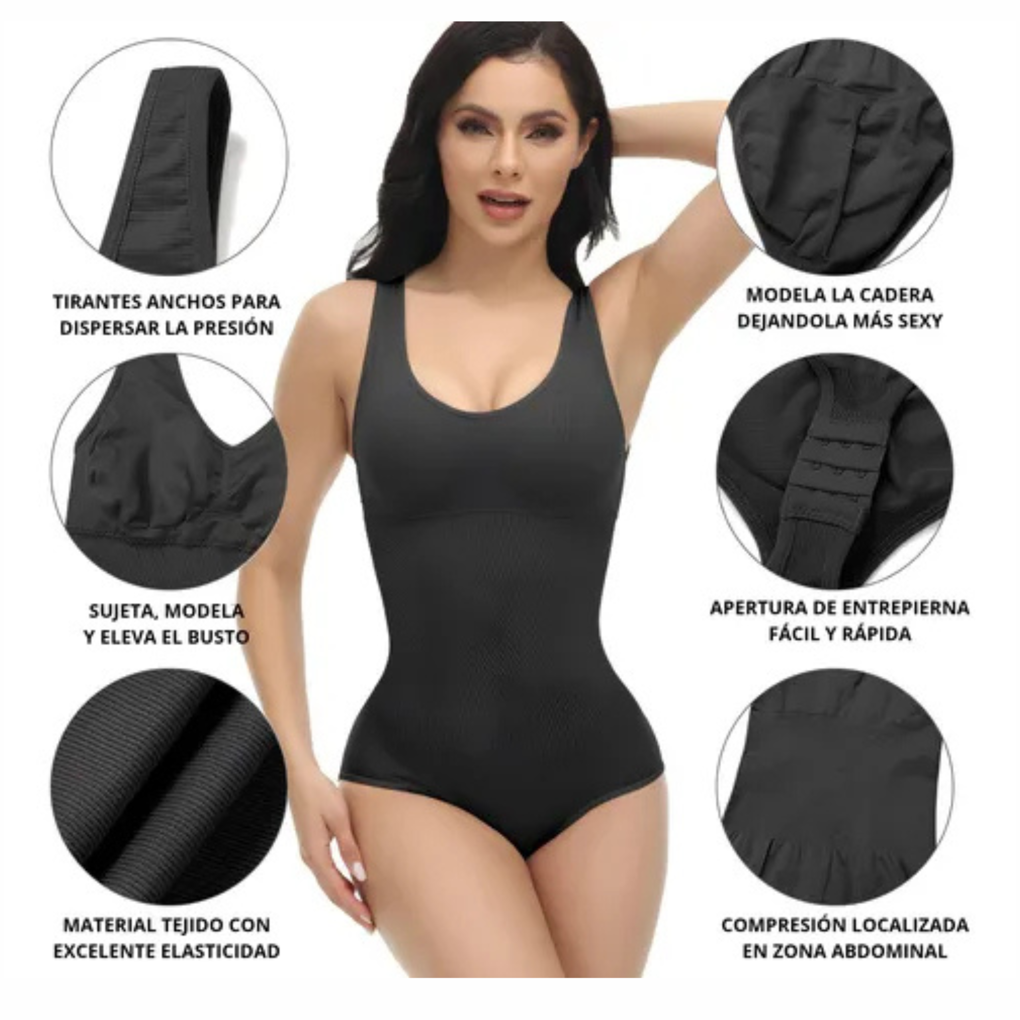 Body Modelador Faja Reductor Con Broche Pushup Y Copa Armada Negro talle M/XL P802