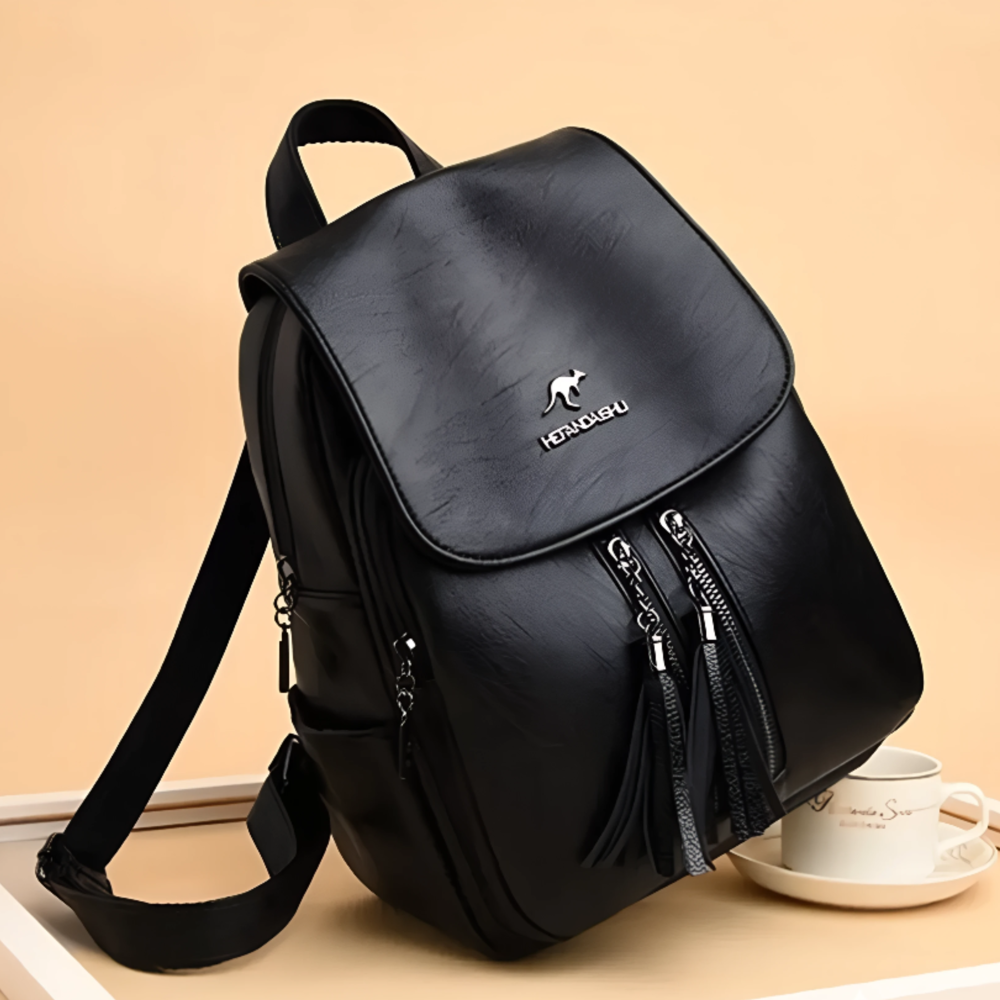 Mochila Importada Para Dama de Cuero Negro