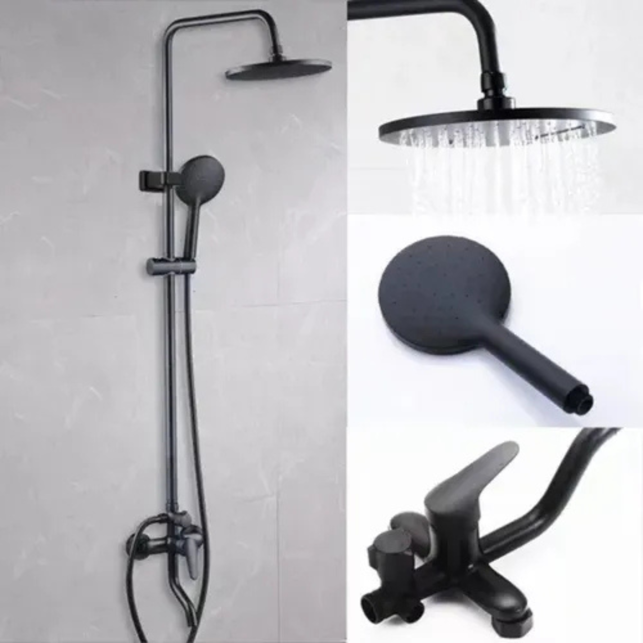Barral Ducha Columna Negro Acero Inox 3 En 1 Con Monomando